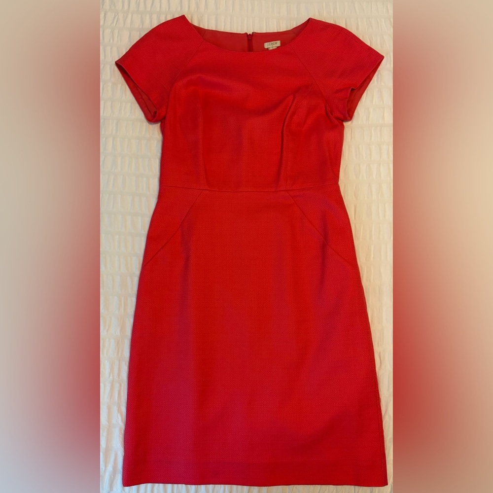 J. Crew Coral Red Sheath Mini Dress Crew Neck Short Sleeve